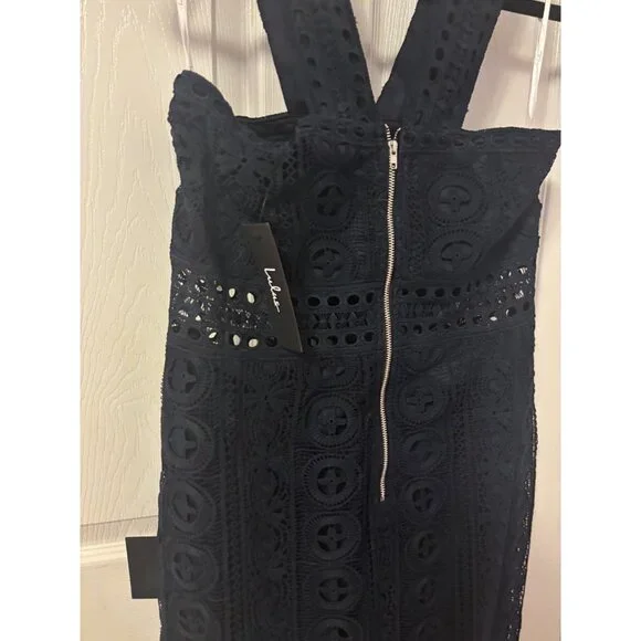 Lulus Cocktail Ready Navy Blue Crochet Lace Midi Dress - Size XL NWT - Picture 5 of 14